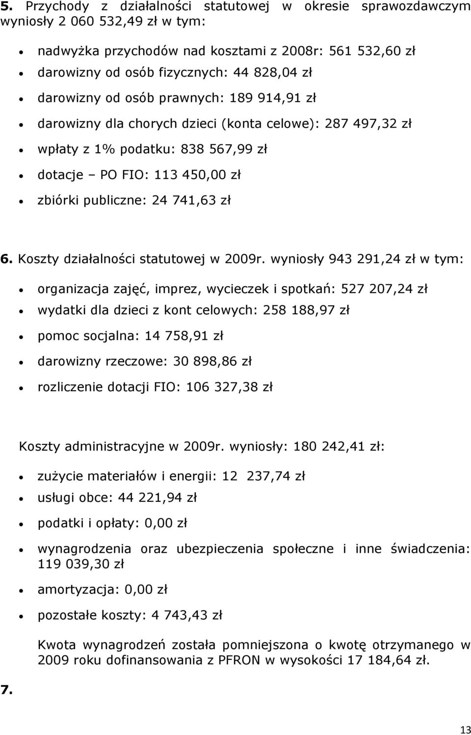 Kszty działalnści statutwej w 2009r.