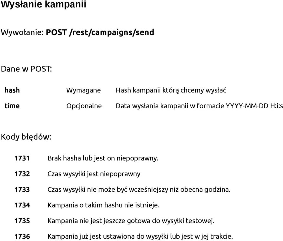 1732 Czas wysyłki jest niepoprawny 1733 Czas wysyłki nie może być wcześniejszy niż obecna godzina.