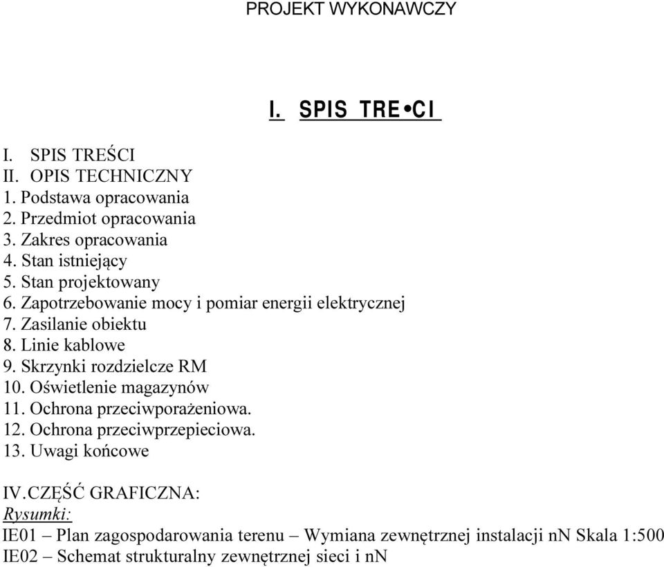 Linie kablowe 9. Skrzynki rozdzielcze RM 10. Oświetlenie magazynów 11. Ochrona przeciwporażeniowa. 12. Ochrona przeciwprzepieciowa. 13.