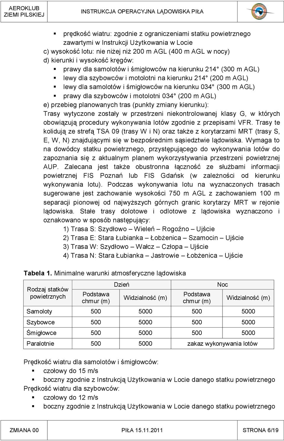 i motolotni 034 (200 m AGL) e) przebieg planowanych tras (punkty zmiany kierunku): Trasy wytyczone zostały w przestrzeni niekontrolowanej klasy G, w których obowiązują procedury wykonywania lotów