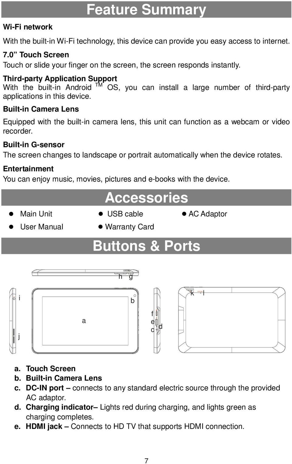 Third-party Application Support With the built-in Android TM OS, you can install a large number of third-party applications in this device.