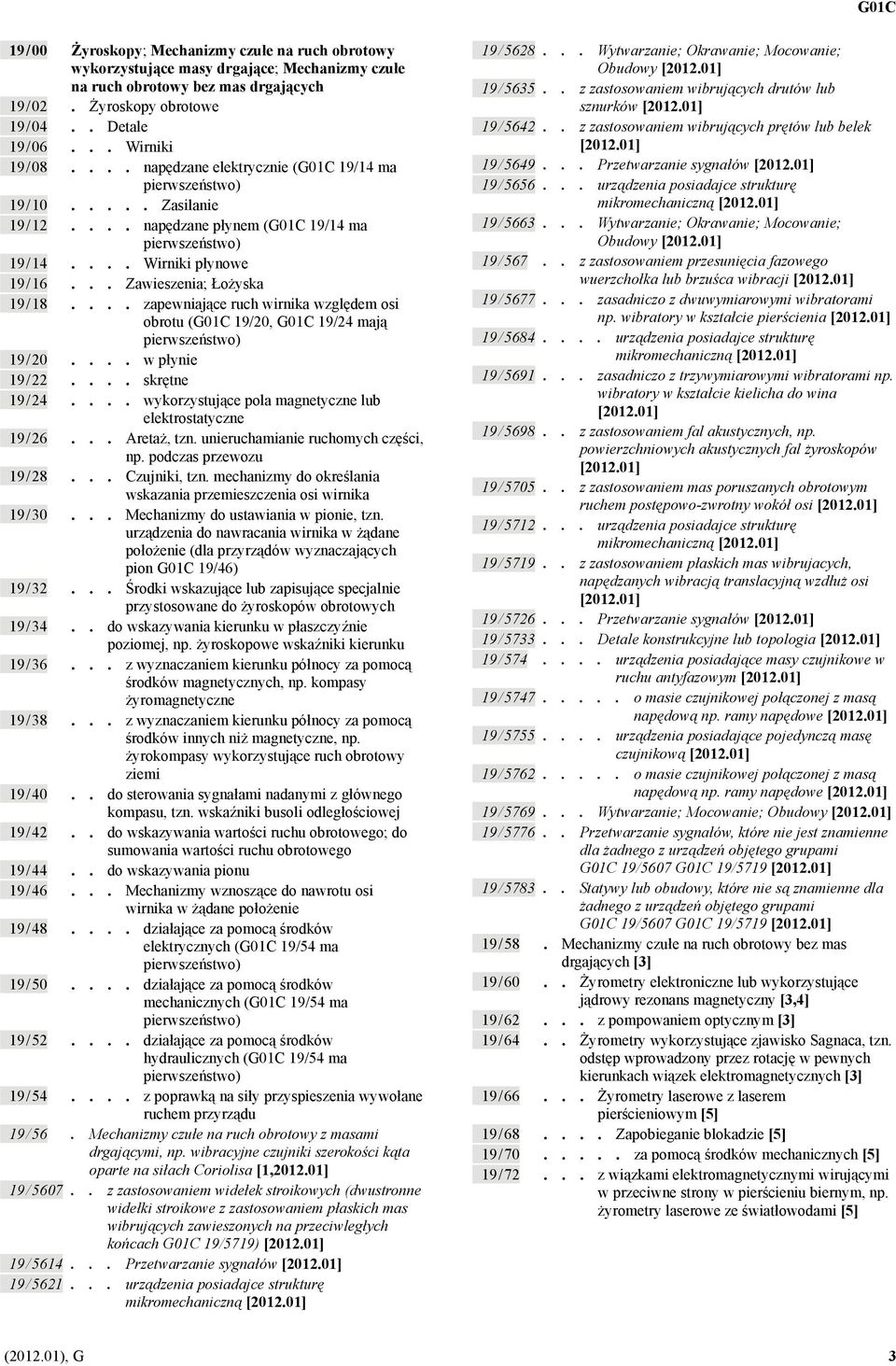 .. Zawieszenia; Łożyska 19 / 18.... zapewniające ruch wirnika względem osi obrotu (G01C 19/20, G01C 19/24 mają pierwszeństwo) 19 / 20.... w płynie 19 / 22.... skrętne 19 / 24.