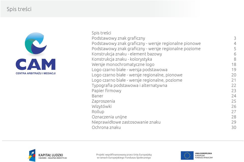 czarno białe - wersja podstawowa 19 Logo czarno białe - wersje regionalne, pionowe 20 Logo czarno białe - wersje regionalne, poziome 21 Typografia