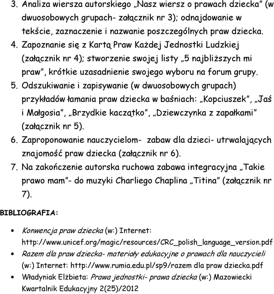 najbliższych mi praw, krótkie uzasadnienie swojego wyboru na forum grupy. 5.