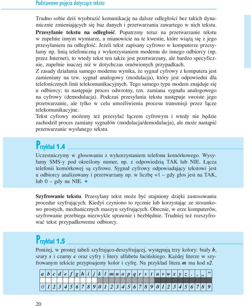 Jeżeli tekst zapisany cyfrowo w komputerze przesyłamy np. linią telefoniczną z wykorzystaniem modemu do innego odbiorcy (np.