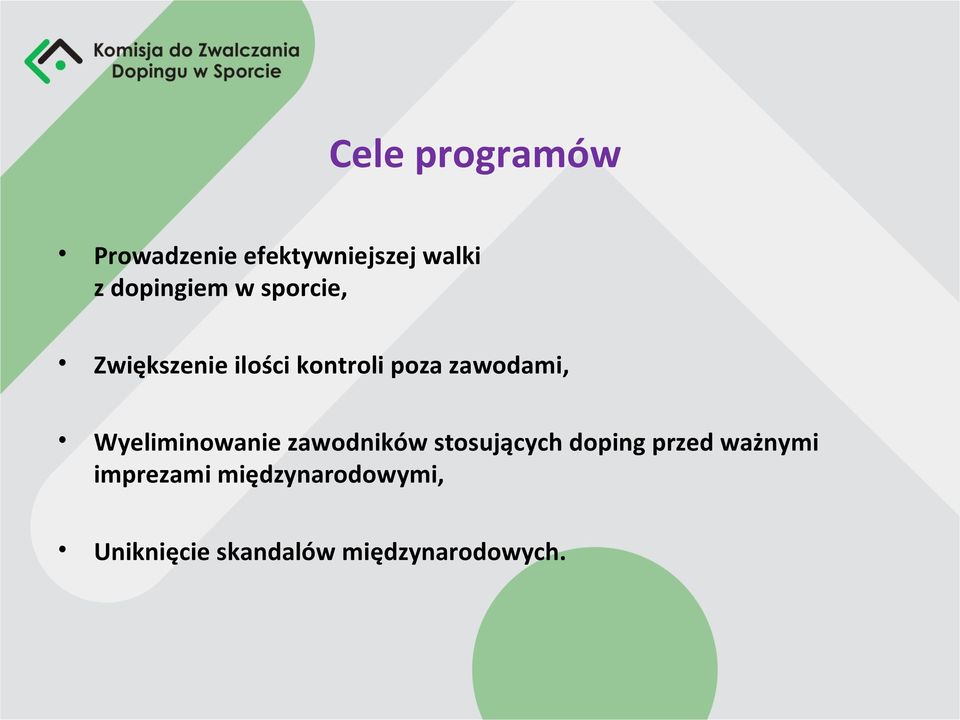 zawodami, Wyeliminowanie zawodników stosujących doping