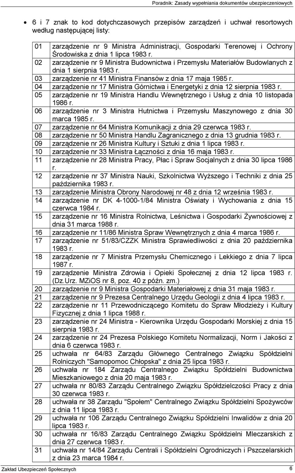 04 zarządzenie nr 17 Ministra Górnictwa i Energetyki z dnia 12 sierpnia 1983 r. 05 zarządzenie nr 19 Ministra Handlu Wewnętrznego i Usług z dnia 10 listopada 1986 r.