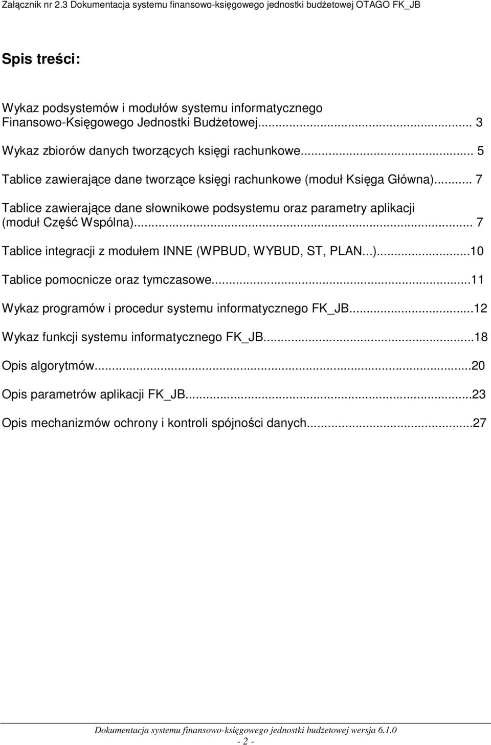 .. 7 Tablice zawierające dane słownikowe podsystemu oraz parametry aplikacji (moduł Część Wspólna)... 7 Tablice integracji z modułem INNE (WPBUD, WYBUD, ST, PLAN...)...10 Tablice pomocnicze oraz tymczasowe.