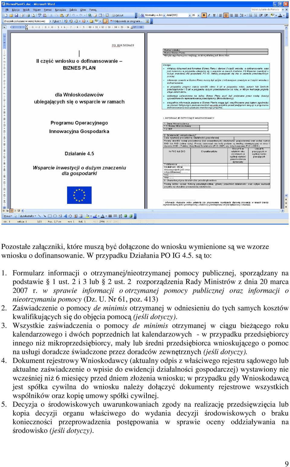 w sprawie informacji o otrzymanej pomocy publicznej oraz informacji o nieotrzymaniu pomocy (Dz. U. Nr 61, poz. 413) 2.