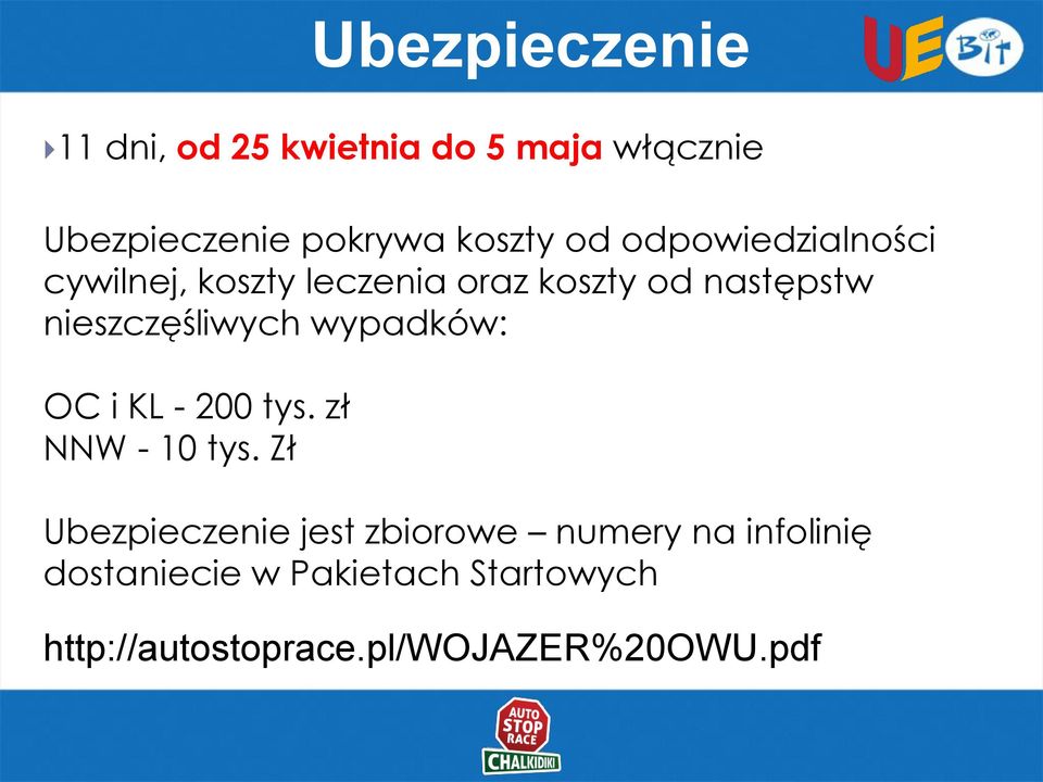 nieszczęśliwych wypadków: OC i KL - 200 tys. zł NNW - 10 tys.