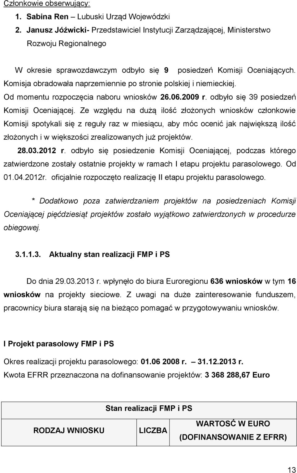 Komisja obradowała naprzemiennie po stronie polskiej i niemieckiej. Od momentu rozpoczęcia naboru wniosków 26.06.2009 r. odbyło się 39 posiedzeń Komisji Oceniającej.