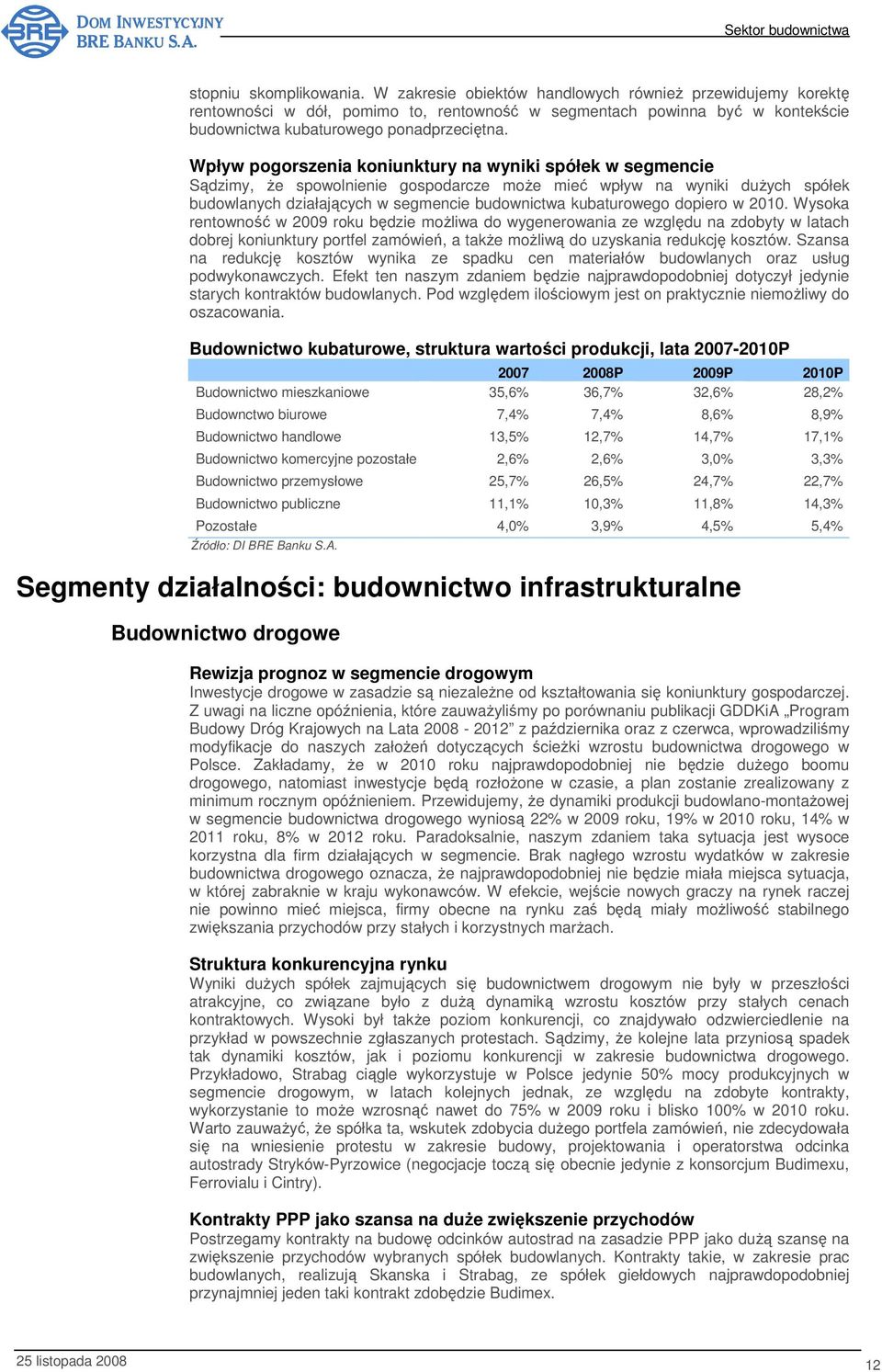 Wpływ pogorszenia koniunktury na wyniki spółek w segmencie Sądzimy, że spowolnienie gospodarcze może mieć wpływ na wyniki dużych spółek budowlanych działających w segmencie budownictwa kubaturowego