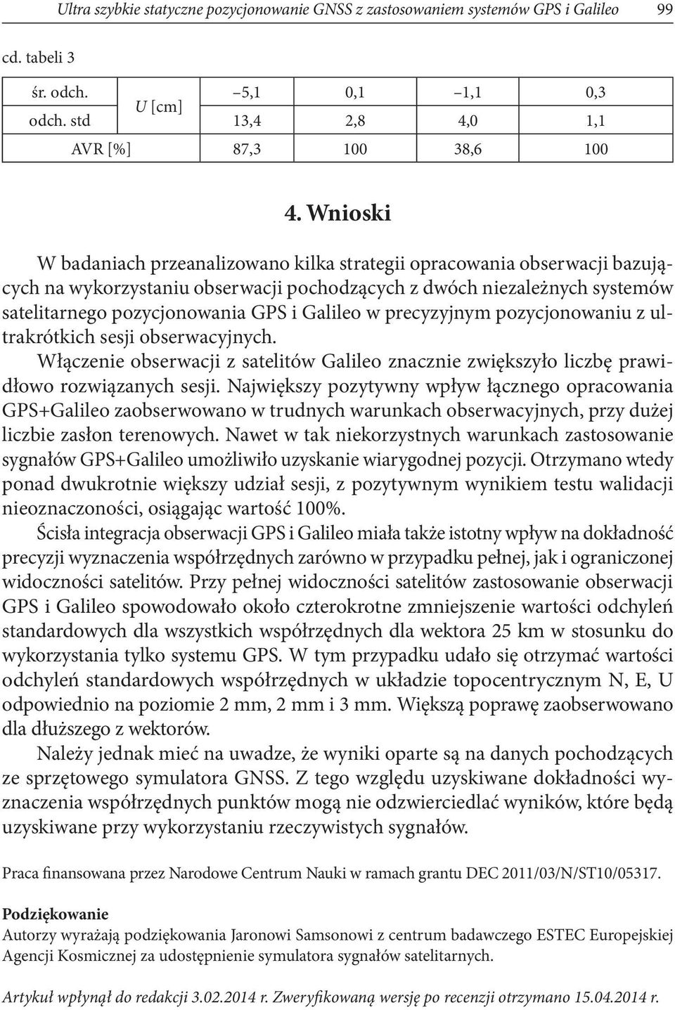 w precyzyjnym pozycjonowaniu z ultrakrótkich sesji obserwacyjnych. Włączenie obserwacji z satelitów Galileo znacznie zwiększyło liczbę prawidłowo rozwiązanych sesji.