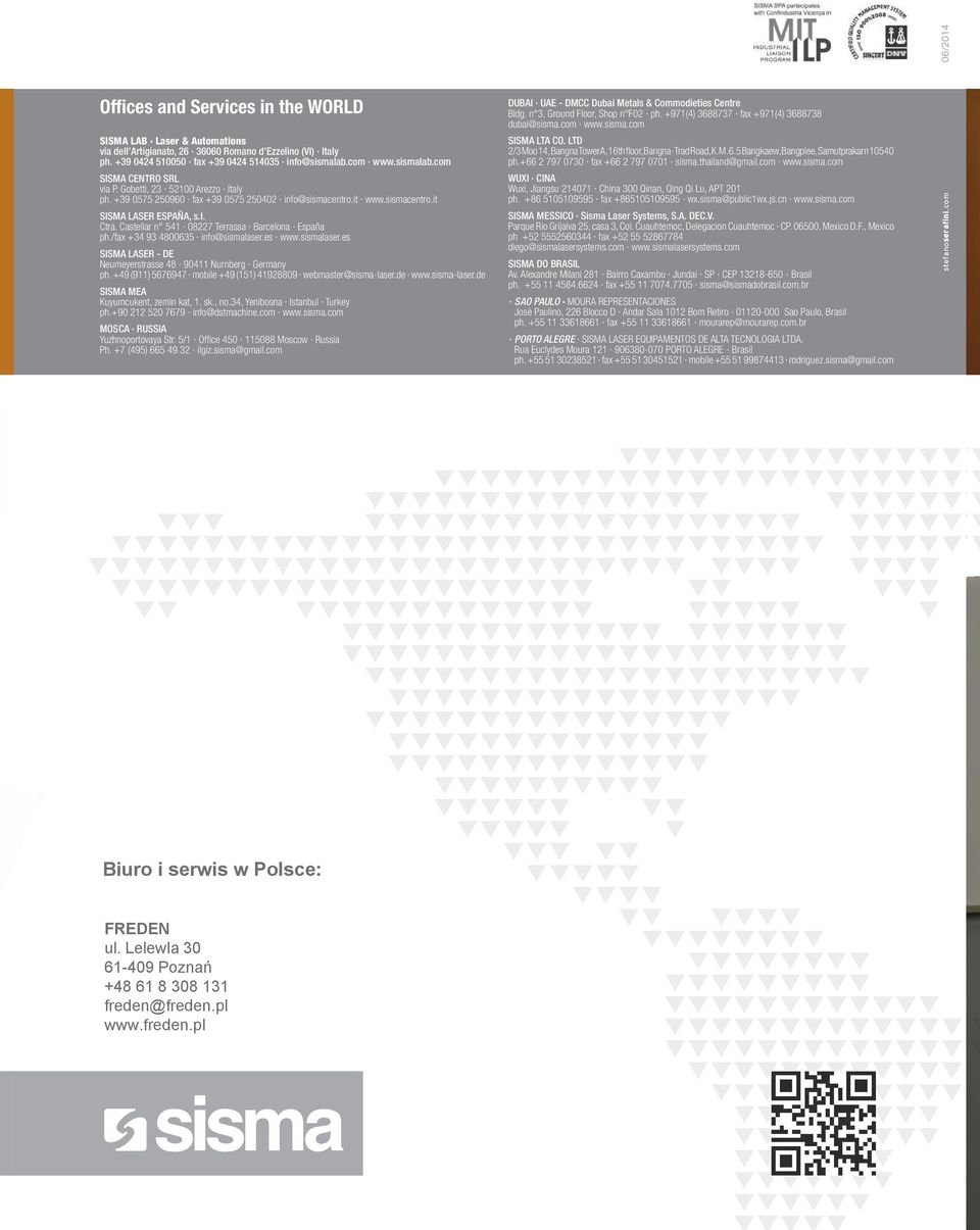 sismacentro.it SISmA laser ESpAñA, s.l. Ctra. Castellar n 541 08227 Terrassa Barcelona España ph./fax +34 93 4800635 info@sismalaser.es www.sismalaser.es SISmA laser - DE Neumeyerstrasse 48 90411 Nurnberg Germany ph.