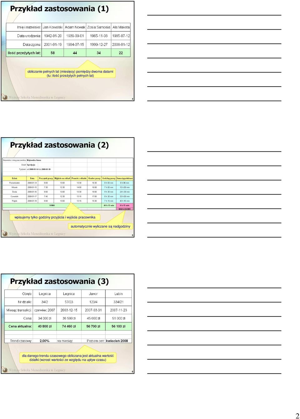 pracownika automatycznie wyliczane są nadgodziny 5 Przykład zastosowania (3) dla danego trendu