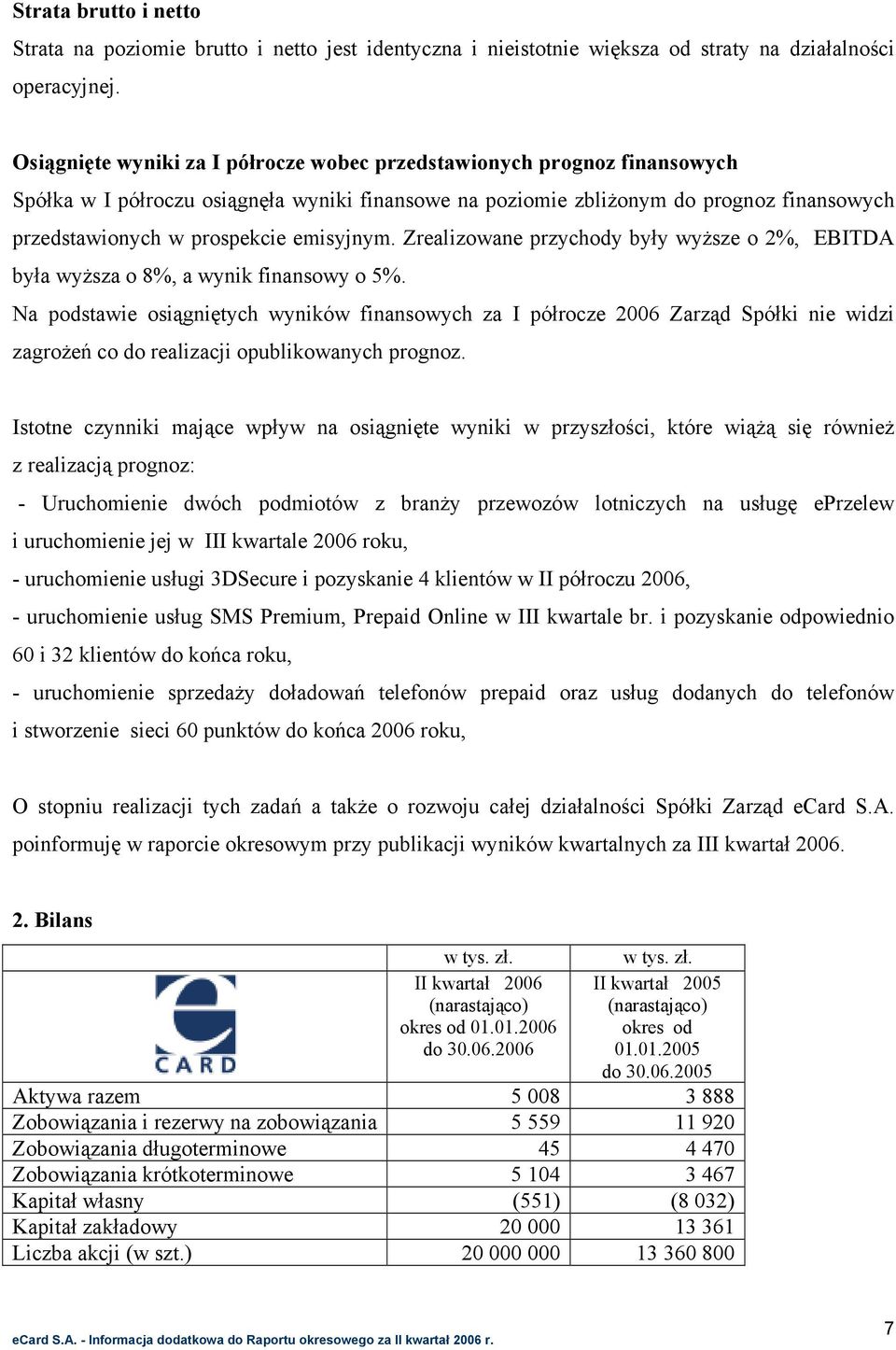 emisyjnym. Zrealizowane przychody były wyższe o 2%, EBITDA była wyższa o 8%, a wynik finansowy o 5%.