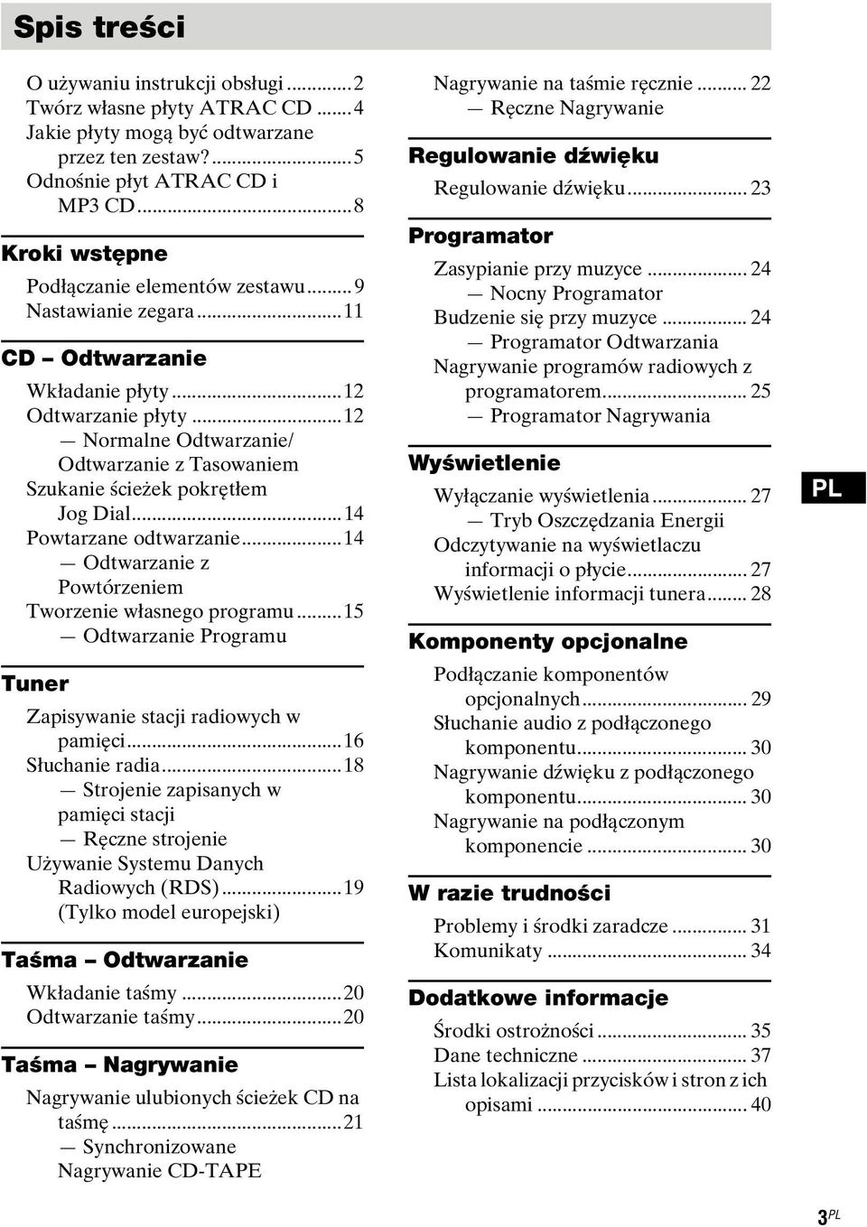 ..12 Normalne Odtwarzanie/ Odtwarzanie z Tasowaniem Szukanie ścieżek pokrętłem Jog Dial...14 Powtarzane odtwarzanie...14 Odtwarzanie z Powtórzeniem Tworzenie własnego programu.