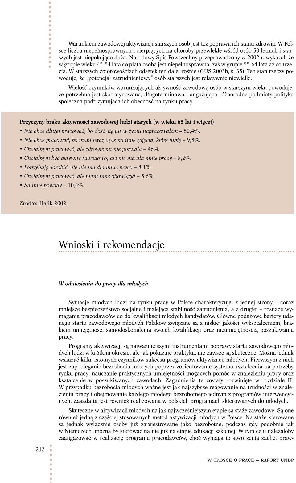 wykazał, że w grupie wieku 45-54 lata co piąta osoba jest niepełnosprawna, zaś w grupie 55-64 lata aż co trzecia. W starszych zbiorowościach odsetek ten dalej rośnie (GUS 2003b, s. 35).