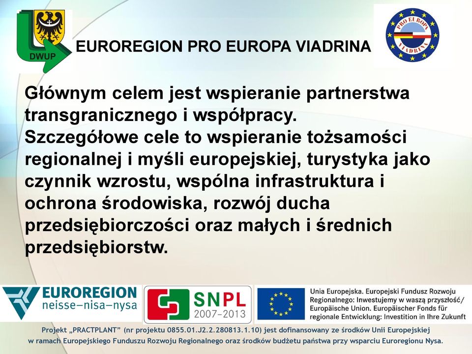 Szczegółowe cele to wspieranie tożsamości regionalnej i myśli europejskiej,