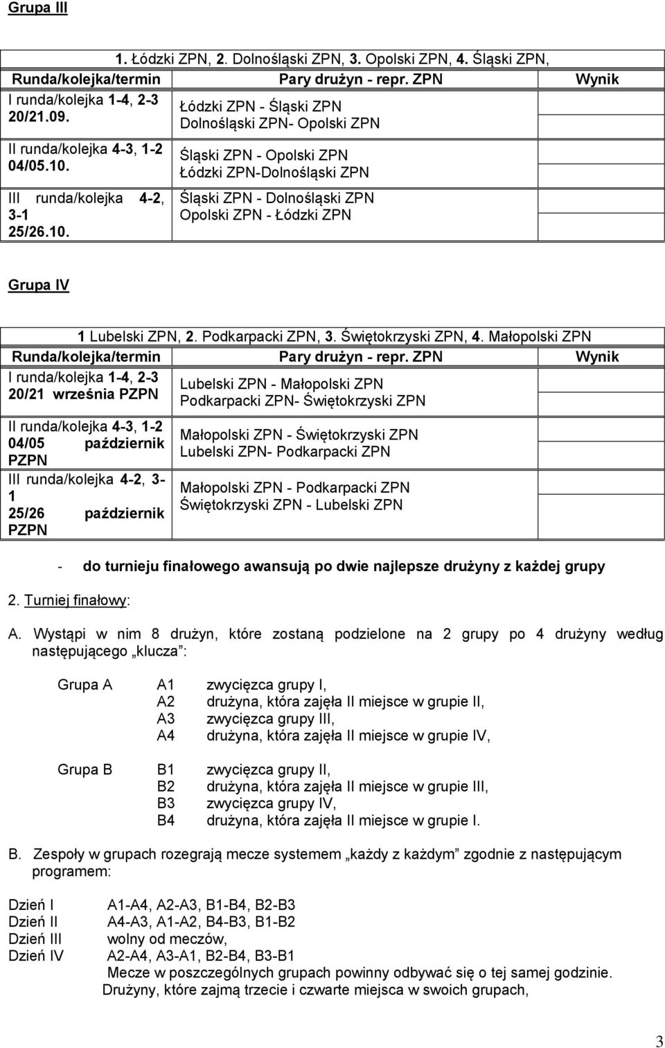 Łódzki ZPN - Śląski ZPN Dolnośląski ZPN- Opolski ZPN Śląski ZPN - Opolski ZPN Łódzki ZPN-Dolnośląski ZPN Śląski ZPN - Dolnośląski ZPN Opolski ZPN - Łódzki ZPN Grupa IV 1 Lubelski ZPN, 2.