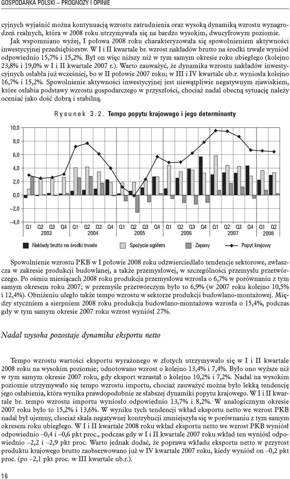 wzrost nakładów brutto na środki trwałe wyniósł odpowiednio 15,7% i 15,2%. Był on więc niższy niż w tym samym okresie roku ubiegłego (kolejno 23,8% i 19,0% w I i II kwartale 2007 r.).