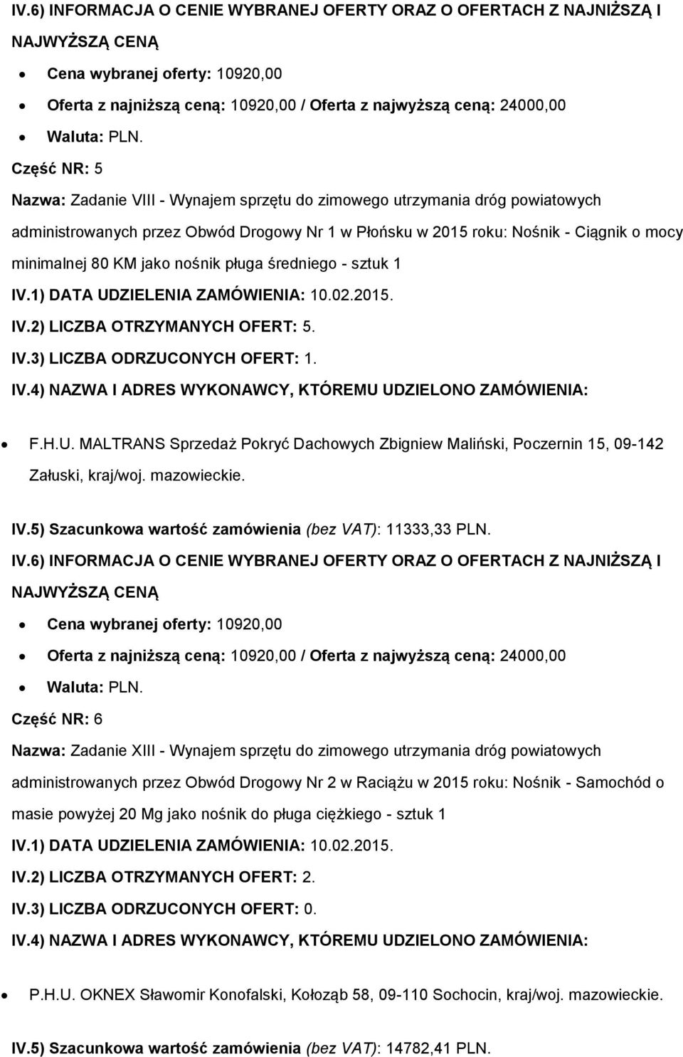 ONYCH OFERT: 1. F.H.U. MALTRANS Sprzedaż Pokryć Dachowych Zbigniew Maliński, Poczernin 15, 09-142 Załuski, kraj/woj. mazowieckie.