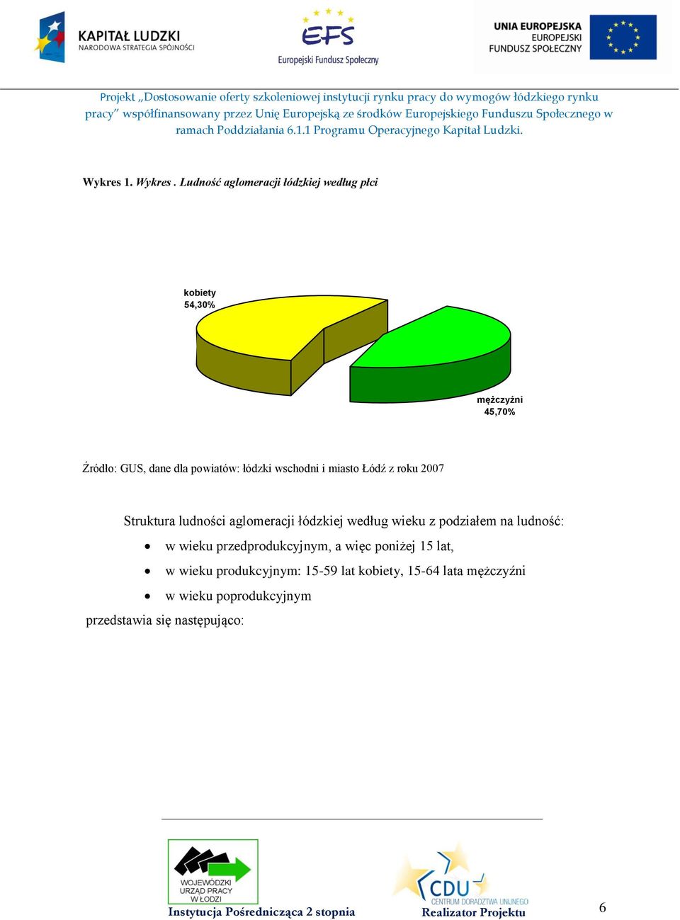 Ludność aglomeracji łódzkiej według płci kobiety 54,30% mężczyźni 45,70% Źródło: GUS, dane dla powiatów: łódzki