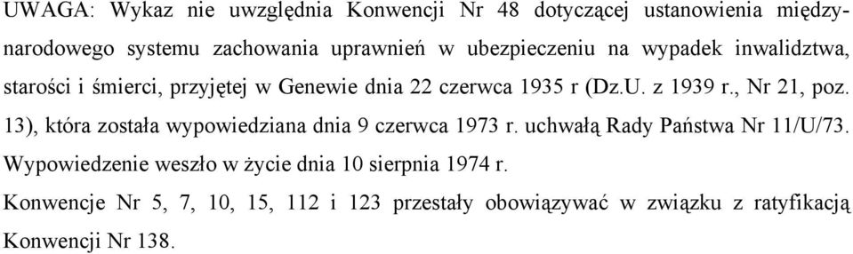 , Nr 21, poz. 13), która została wypowiedziana dnia 9 czerwca 1973 r. uchwałą Rady Państwa Nr 11/U/73.