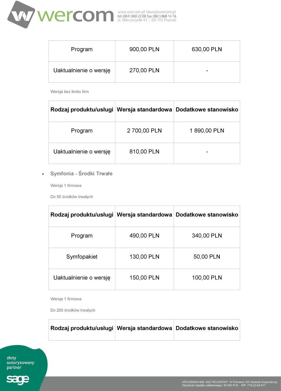 Trwałe Do 50 środków trwałych Program 490,00 PLN 340,00 PLN Symfopakiet 130,00