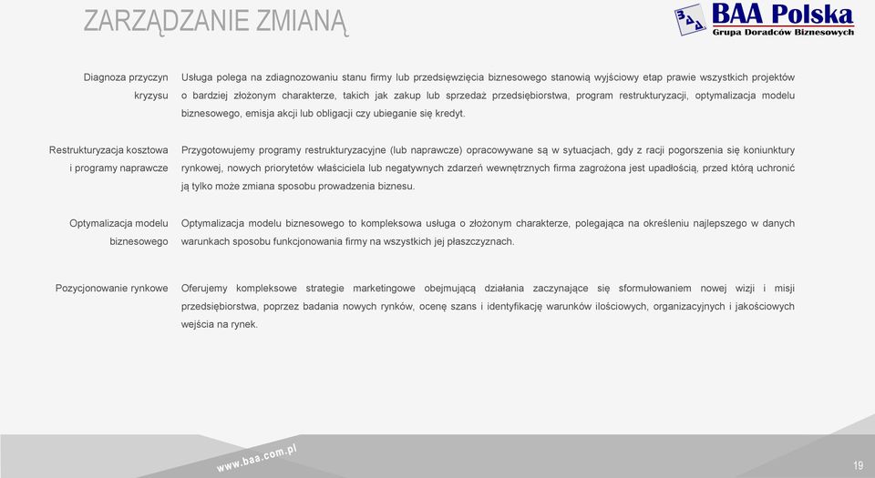 Restrukturyzacja kosztowa i programy naprawcze Przygotowujemy programy restrukturyzacyjne (lub naprawcze) opracowywane są w sytuacjach, gdy z racji pogorszenia się koniunktury rynkowej, nowych