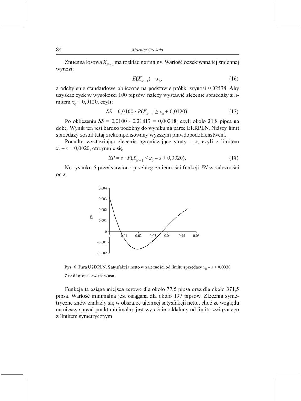 (17) Po obliczeniu SS = 0,0100 0,31817 = 0,00318, czyli około 31,8 pipsa na dobę. Wynik ten jest bardzo podobny do wyniku na parze ERRPLN.