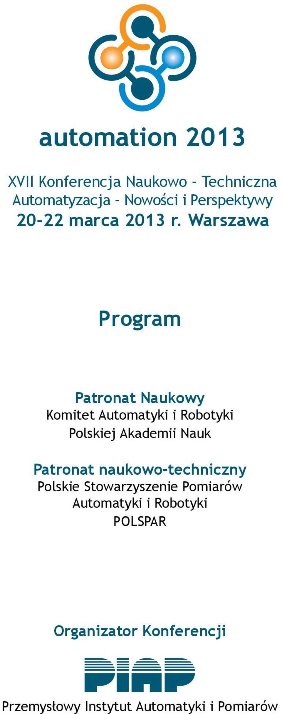 Warszawa Program Patronat Naukowy Komitet Automatyki i Robotyki Polskiej Akademii Nauk