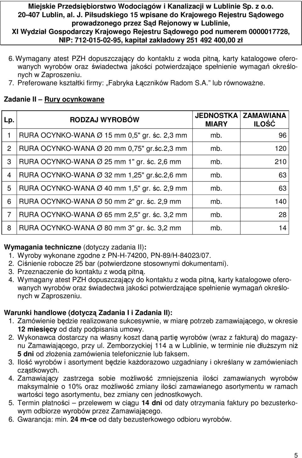 2,3 mm mb. 96 2 RURA OCYNKO-WANA Ø 20 mm 0,75" gr.śc.2,3 mm mb. 120 3 RURA OCYNKO-WANA Ø 25 mm 1" gr. śc. 2,6 mm mb. 210 4 RURA OCYNKO-WANA Ø 32 mm 1,25" gr.śc.2,6 mm mb. 63 5 RURA OCYNKO-WANA Ø 40 mm 1,5" gr.