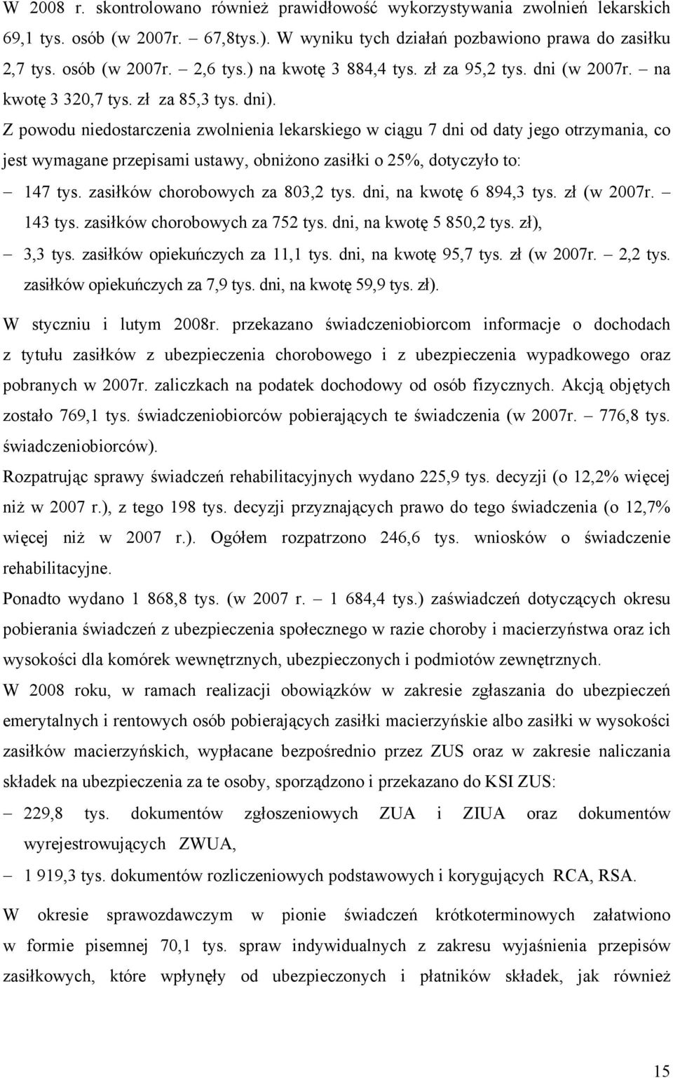 Z powodu niedostarczenia zwolnienia lekarskiego w ciągu 7 dni od daty jego otrzymania, co jest wymagane przepisami ustawy, obniżono zasiłki o 25%, dotyczyło to: 147 tys.