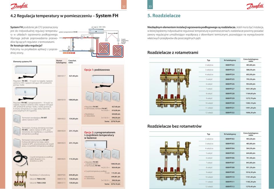 gulator z programatorem FH-WC 0V / 0Hz FH-WT Czujnik temperatury podłogi (opcja) Niezbędnym elementem instalacji ogrzewania podłogowego są rozdzielacze.