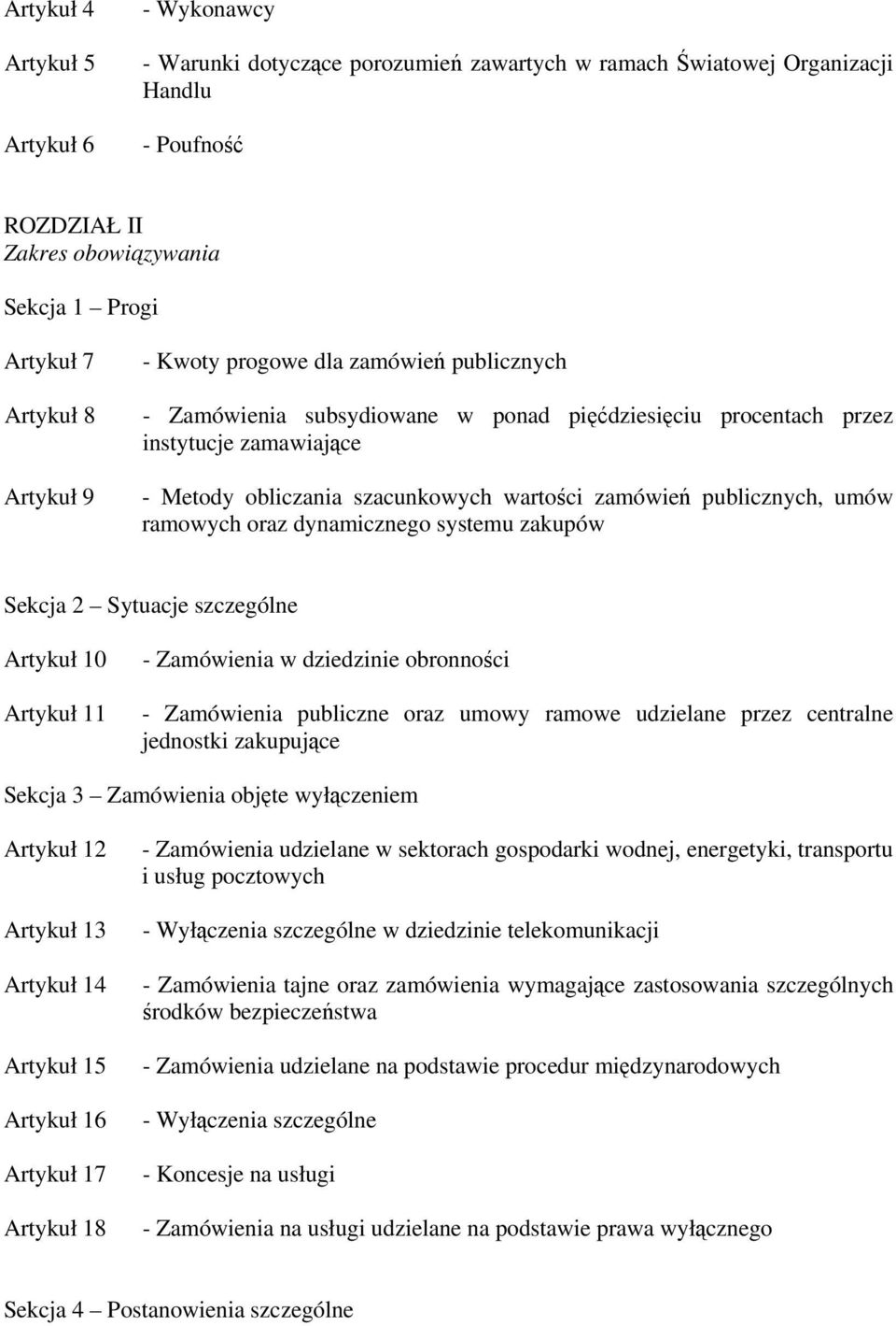 publicznych, umów ramowych oraz dynamicznego systemu zakupów Sekcja 2 Sytuacje szczególne Artykuł 10 Artykuł 11 - Zamówienia w dziedzinie obronności - Zamówienia publiczne oraz umowy ramowe udzielane