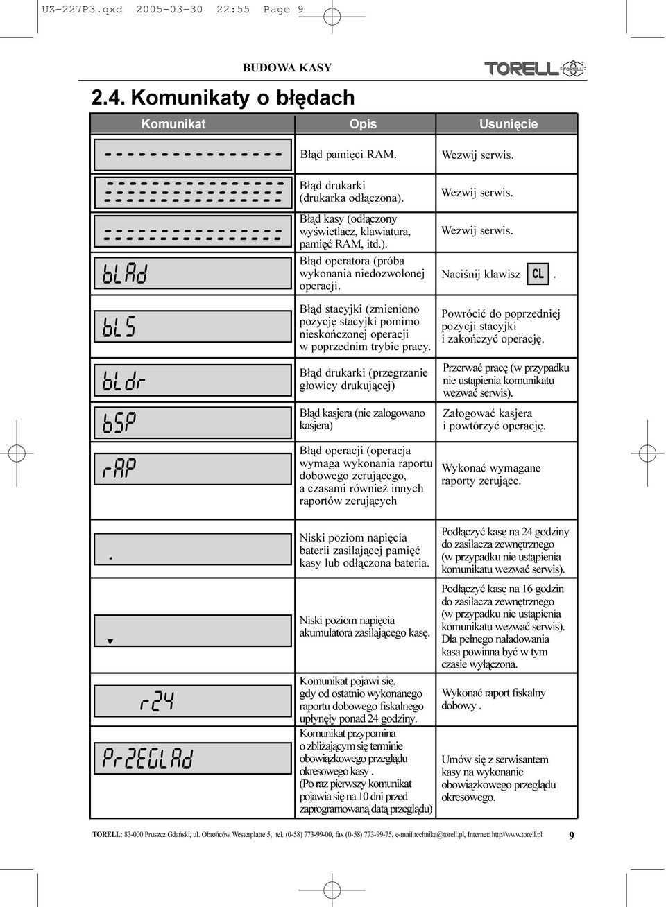 B³¹d stacyjki (zmieniono pozycjê stacyjki pomimo nieskoñczonej operacji w poprzednim trybie pracy.