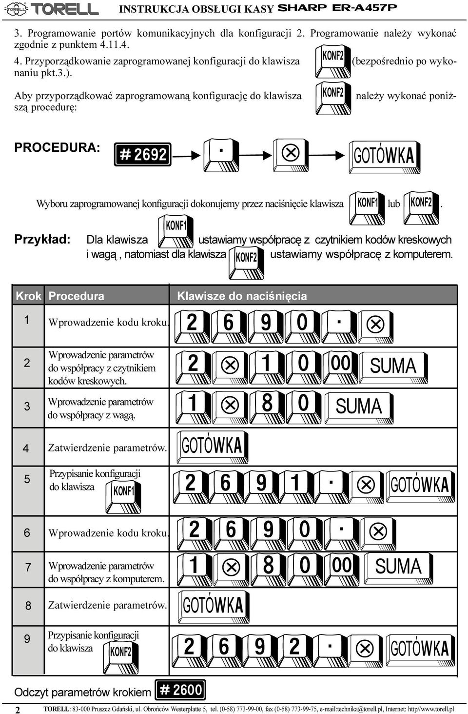 & KONF2 Aby przyporz¹dkowaæ zaprogramowan¹ konfiguracjê do klawisza nale y wykonaæ poni - sz¹ procedurê: & KONF2 z. A Wyboru zaprogramowanej konfiguracji dokonujemy przez naciœniêcie klawisza.