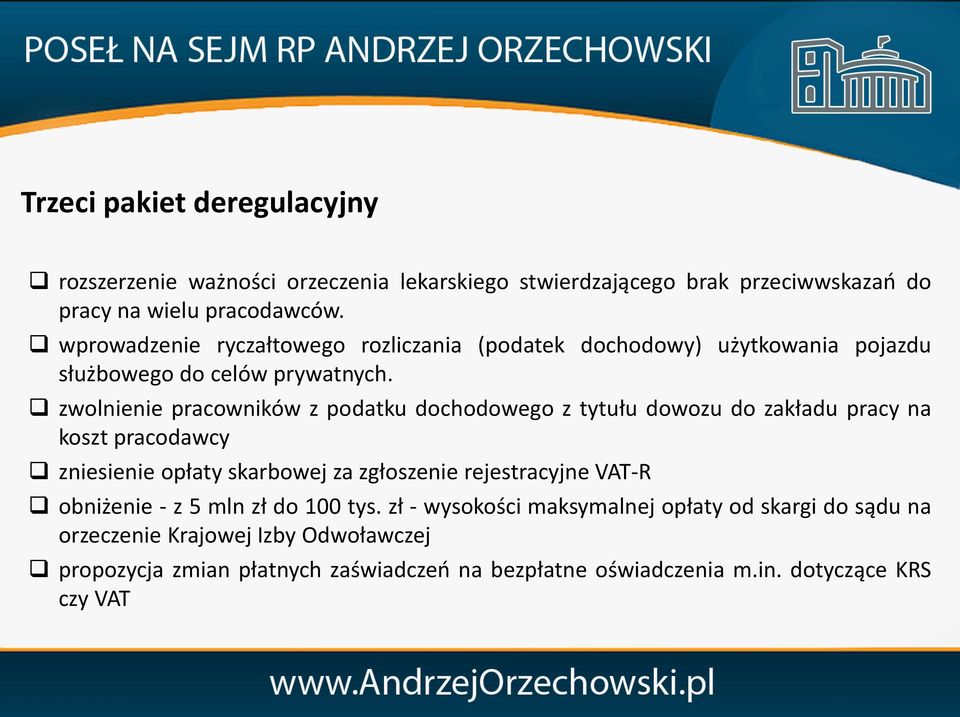 zwolnienie pracowników z podatku dochodowego z tytułu dowozu do zakładu pracy na koszt pracodawcy zniesienie opłaty skarbowej za zgłoszenie rejestracyjne