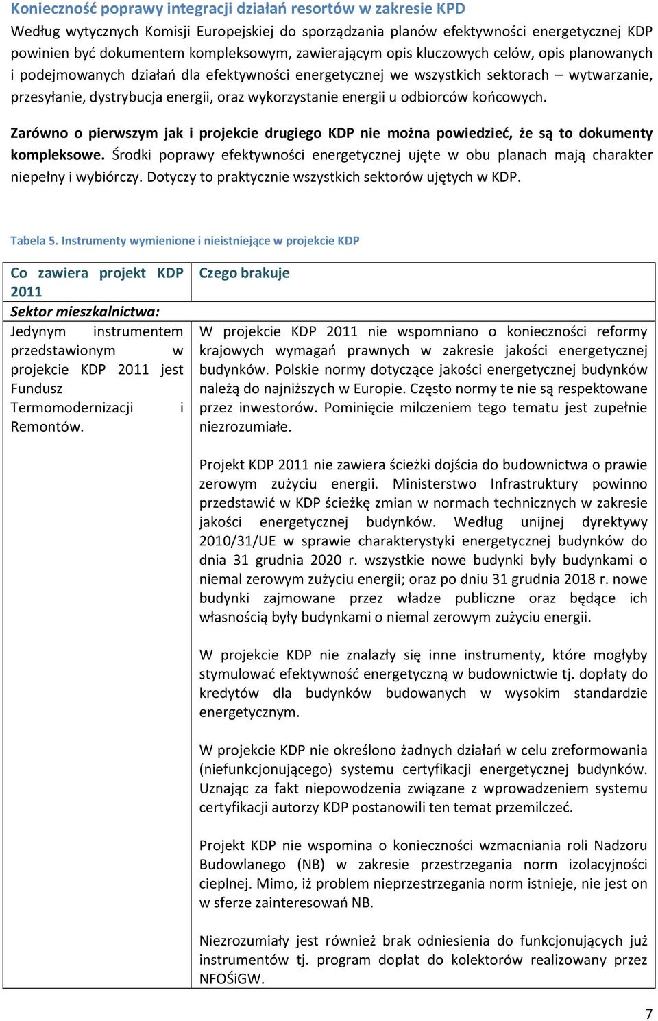 energii u odbiorców końcowych. Zarówno o pierwszym jak i projekcie drugiego KDP nie można powiedzieć, że są to dokumenty kompleksowe.