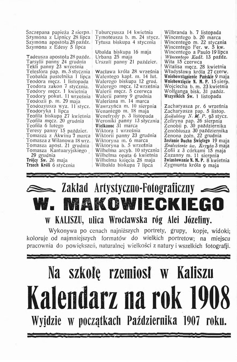 Tekli panny 23 wrześ ni a Tel esfora pap. m. 5 styczl1 ia I Teobalda pustelnika l lipca Teodora m ęcz. I listopada! Teo dora zakon 7 stycznia.. T eodory m ę c z. 1 kwietnia l T eodory pokut.