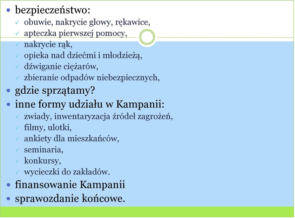 inne formy udziału w Kampanii: zwiady, inwentaryzacja źródeł zagrożeń, filmy, ulotki, ankiety dla