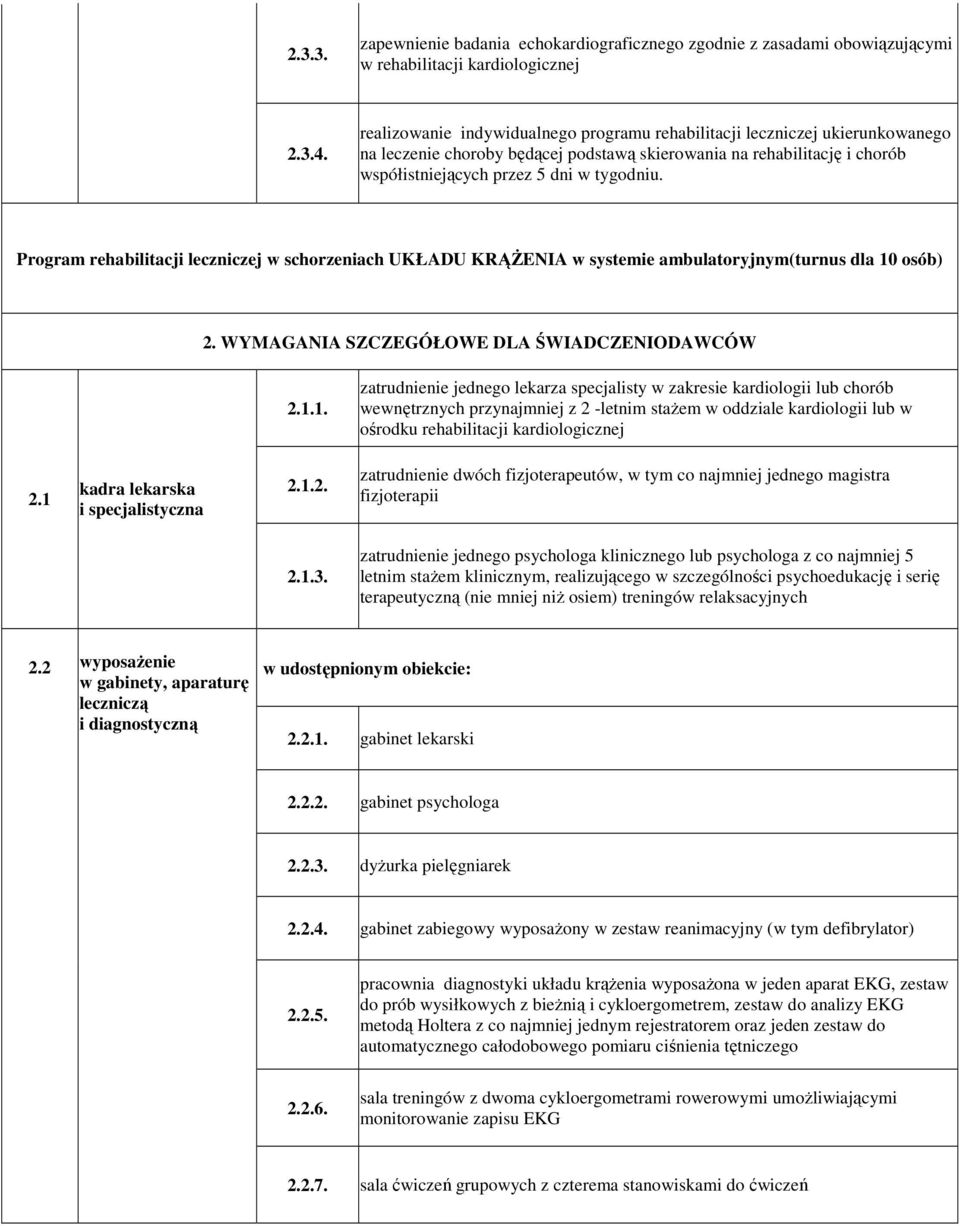 Program rehabilitacji leczniczej w schorzeniach UKŁADU KRĄśENIA w systemie ambulatoryjnym(turnus dla 10