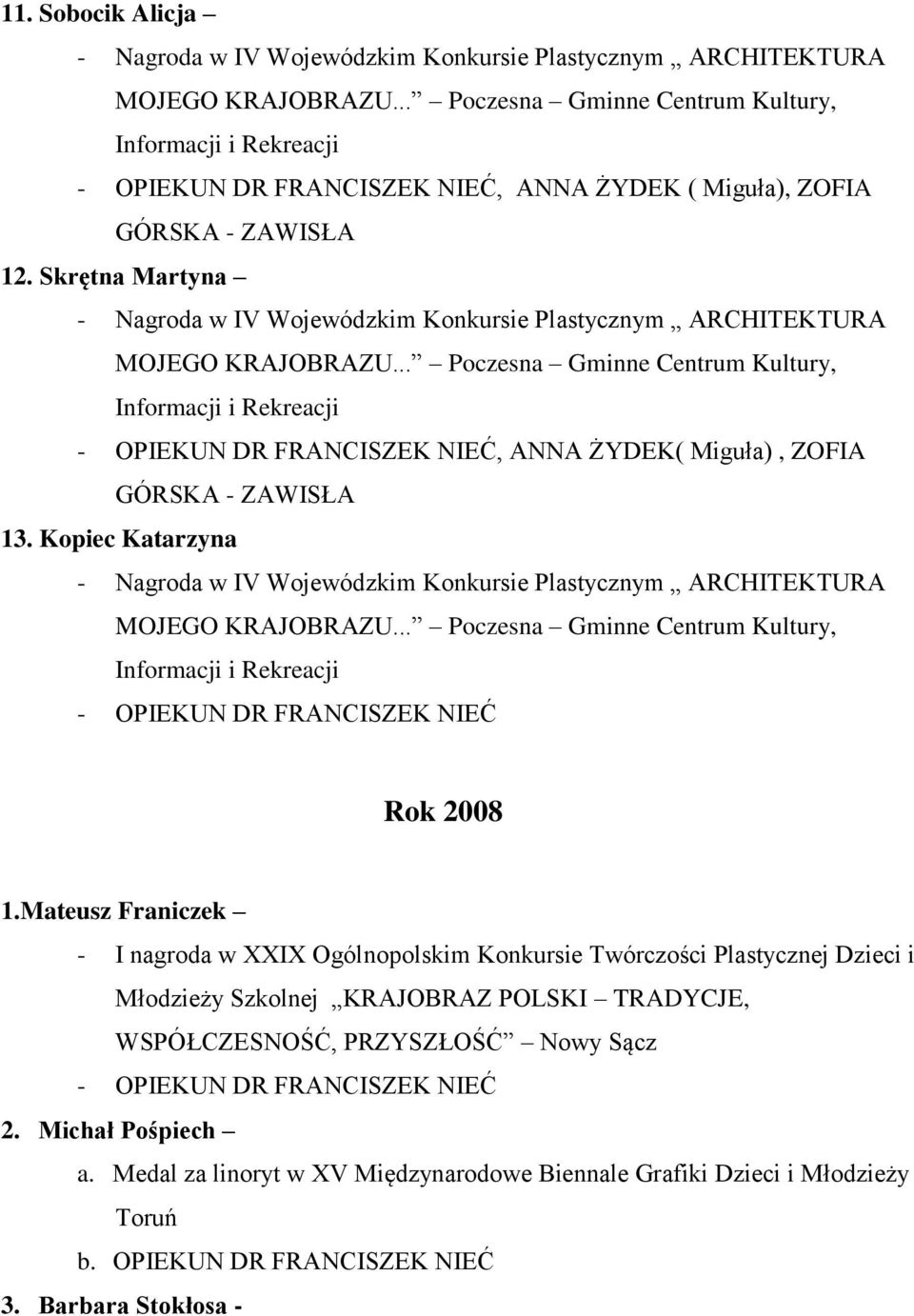 Mateusz Franiczek - I nagroda w XXIX Ogólnopolskim Konkursie Twórczości Plastycznej Dzieci i Młodzieży Szkolnej