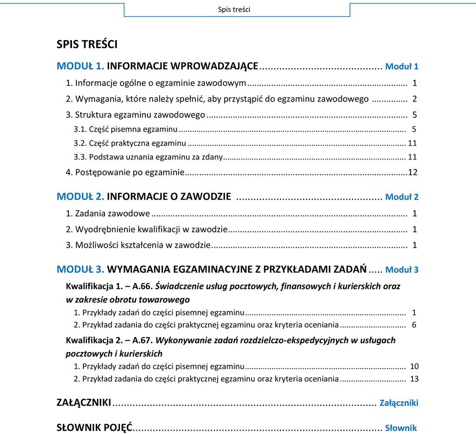 INFORMACJE O ZAWODZIE... Moduł 2 1. Zadania zawodowe... 1 2. Wyodrębnienie kwalifikacji w zawodzie... 1 3. Możliwości kształcenia w zawodzie... 1 MODUŁ 3. WYMAGANIA EGZAMINACYJNE Z PRZYKŁADAMI ZADAŃ.