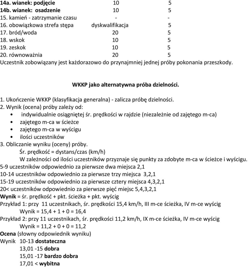 Ukończenie WKKP (klasyfikacja generalna) - zalicza próbę dzielności. 2. Wynik (ocena) próby zależy od: indywidualnie osiągniętej śr.