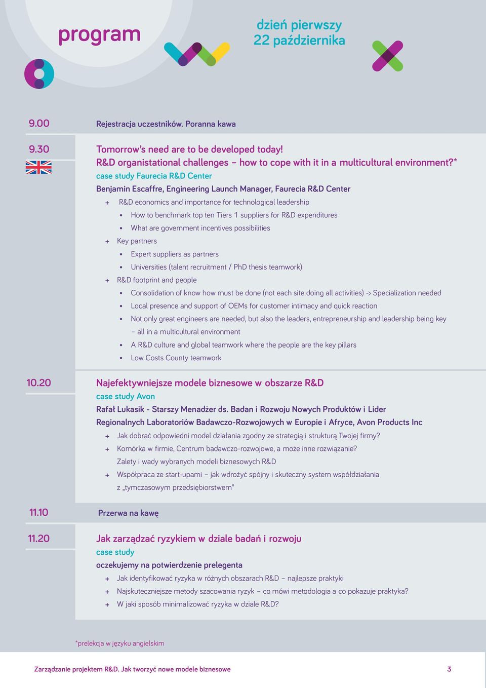 * case study Faurecia R&D Center Benjamin Escaffre, Engineering Launch Manager, Faurecia R&D Center + + R&D economics and importance for technological leadership How to benchmark top ten Tiers 1