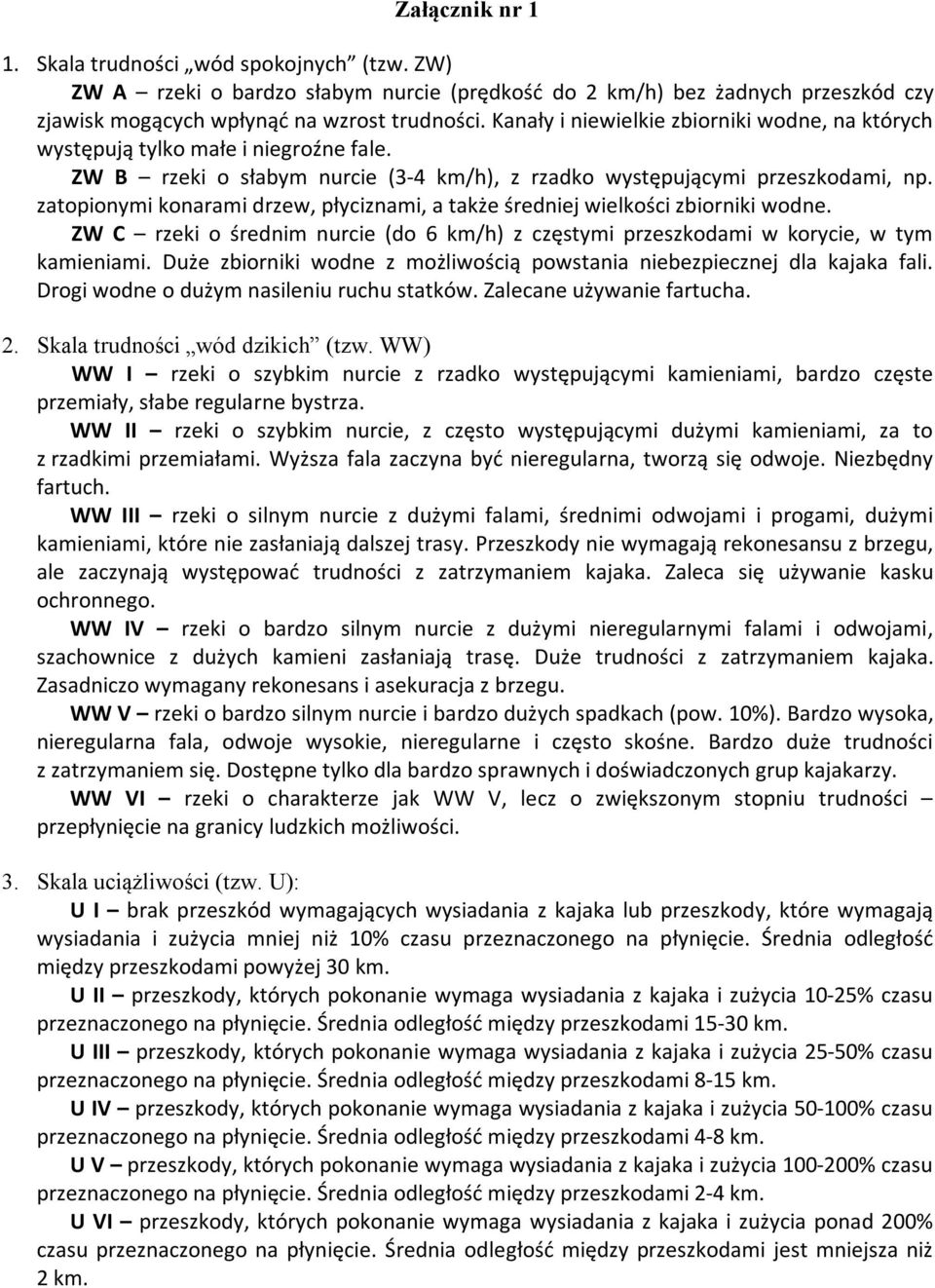 zatopionymi konarami drzew, płyciznami, a także średniej wielkości zbiorniki wodne. ZW C rzeki o średnim nurcie (do 6 km/h) z częstymi przeszkodami w korycie, w tym kamieniami.