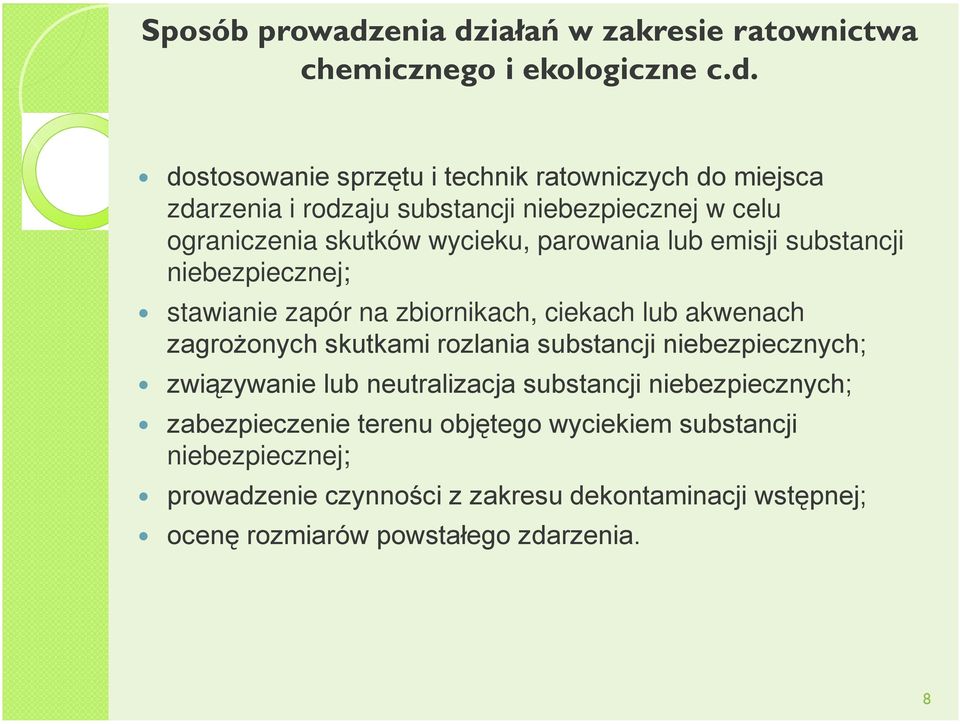 iałań w zakresie ratownictwa chemicznego i ekologiczne c.d.