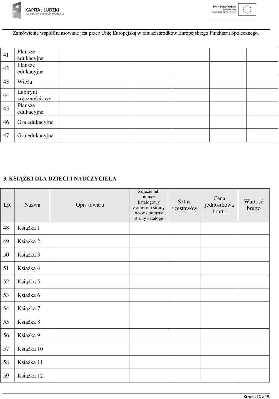 Nazwa Opis towaru Zdjęcie lub numer katalogowy z adresem strony www / numery strony katalogu Sztuk /